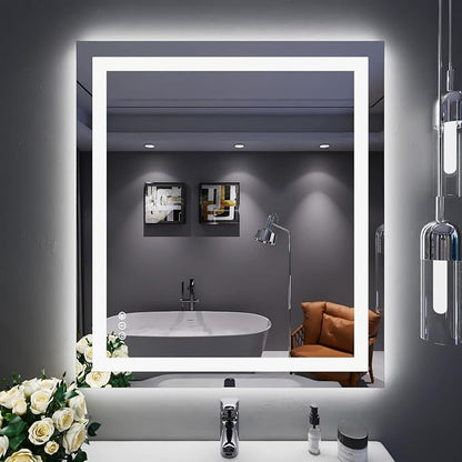 LOAAO 32"X36" LED Bathroom Mirror with Lights, UL Listed | Anti-Fog, Dimmable, 3 Color Temperature, Backlit + Front Lit, Memory Function, Tempered Glass