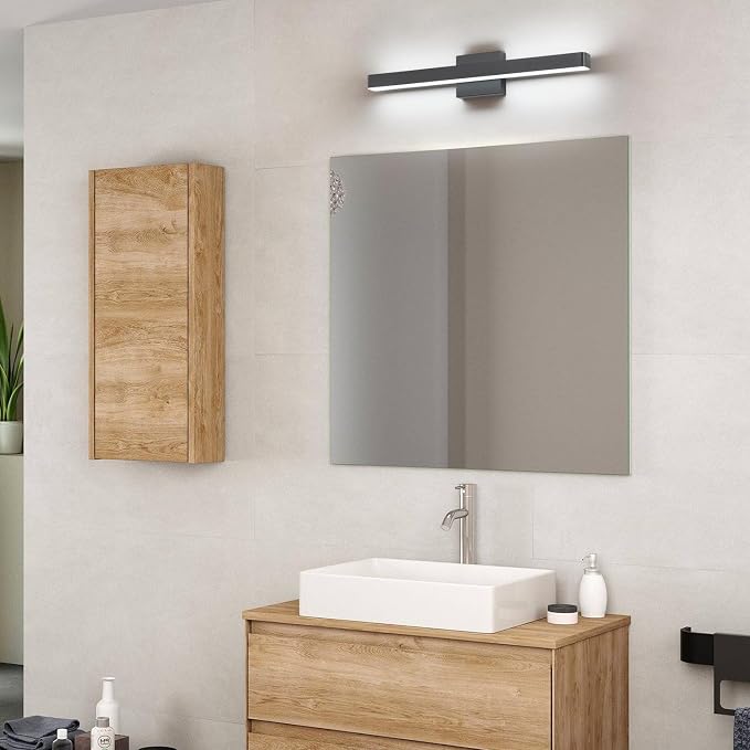 LED Modern Bathroom Vanity Light Fixtures (24-Inch, Cool White 6000K), Modern Acrylic Bathroom Wall Lighting Fixtures for Bathroom Over Mirror, Matte Black