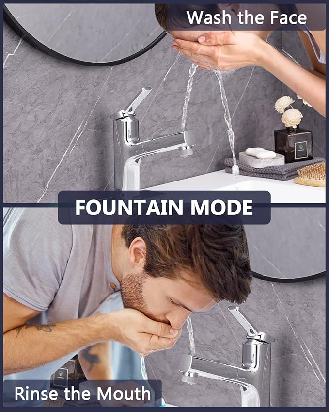 Pull Out Bathroom Faucet, Single Handle Bathroom Sink Faucet with Pull Out Sprayer, Bathroom Faucet for Sink, with Pop-up Drain & Deck Plate 1 or 4-inch Centerset 3 Hole, Chrome