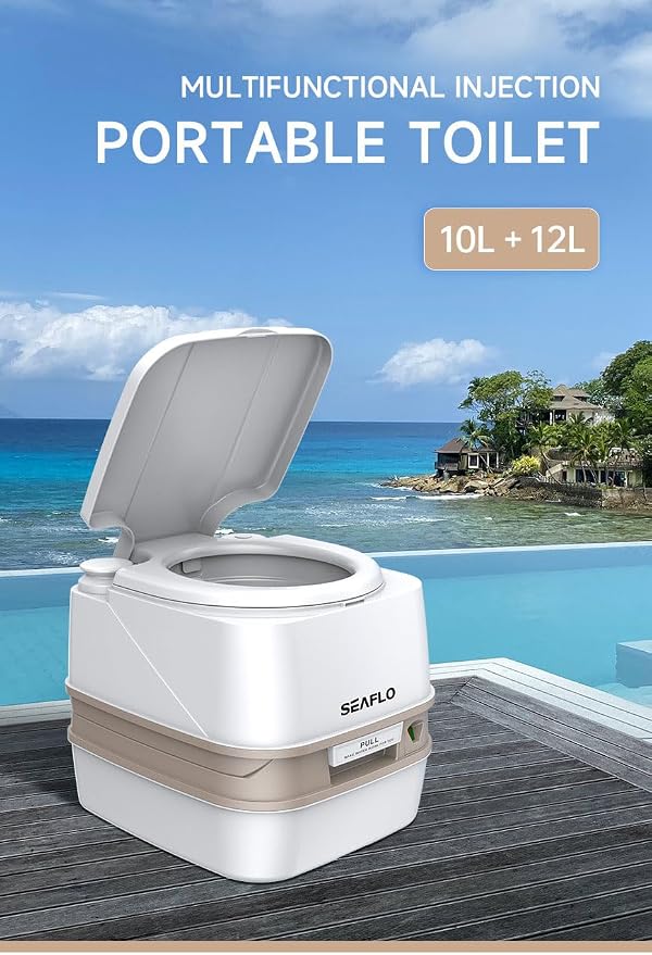 SEAFLO 12L Premium Portable Travel Toilet - 3.2 Gallon Waste Tank, 2.6 Gallon Fresh Water Tank, Manual Flush, Camping RV Travel, Compact Outdoor Emergency Toilet, SFPT-12-03, 4-Year Warranty