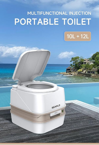 SEAFLO 12L Premium Portable Travel Toilet - 3.2 Gallon Waste Tank, 2.6 Gallon Fresh Water Tank, Manual Flush, Camping RV Travel, Compact Outdoor Emergency Toilet, SFPT-12-03, 4-Year Warranty