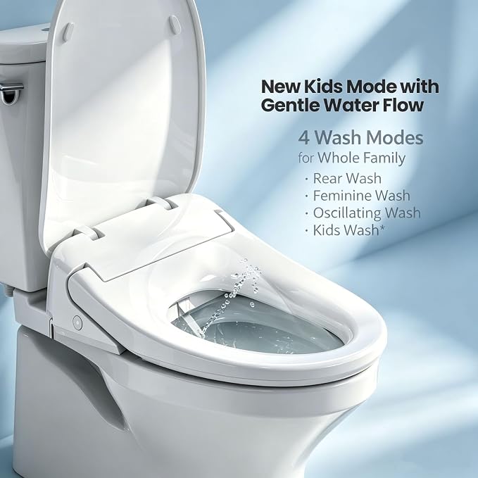R&T V303 Electric Bidet Seat, Auto-Open Elongated Toilet Seat, Instant Warm Water, Adjustable Heated Seat, Air Dryer, Night Light, Remote Control, Bidet Attachment for Toilet