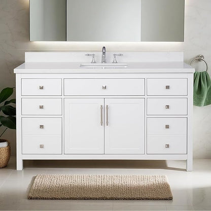 Lavanti Oakford 60 Inch Bathroom Vanity with Sink – Stylish White Vanity Bathroom with Storage Cabinet – Modern Bathroom Vanities with Single Vanity Sink & Quartz Countertop
