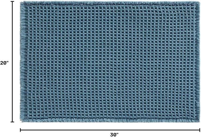 TYUU Waffle Bath Mat, Boho Bathroom Rugs Non Slip, 30x20 Denim Blue | Super Absorbent Quick Dry Bath Rug, Non-Slip Backing, Soft Waffle Washable Farmhouse Bathroom Mats, Tub, Shower & Home Decor