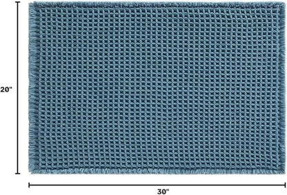 TYUU Waffle Bath Mat, Boho Bathroom Rugs Non Slip, 30x20 Denim Blue | Super Absorbent Quick Dry Bath Rug, Non-Slip Backing, Soft Waffle Washable Farmhouse Bathroom Mats, Tub, Shower & Home Decor