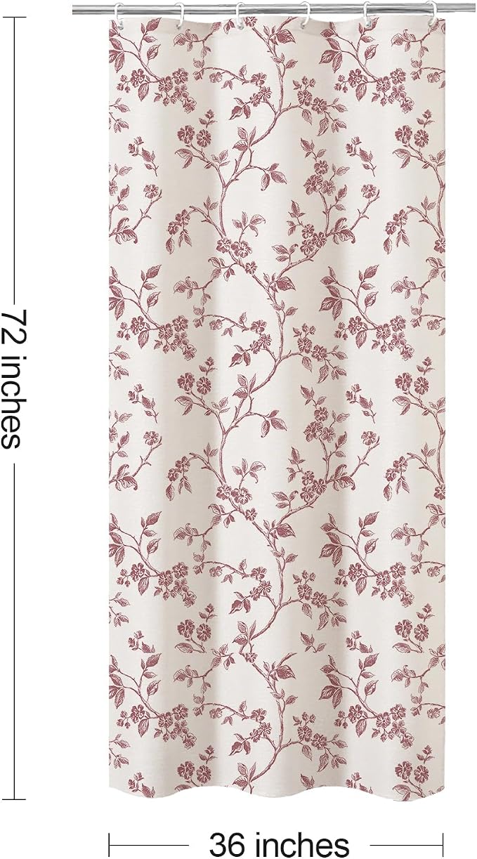 MitoVilla Small Stall Shower Curtain Set 36 x 72, Narrow Half Cotton Floral Cottagecore Spring Shower Curtains for Bathroom, Modern Farmhouse Country Plant Leaves Bathroom Décor