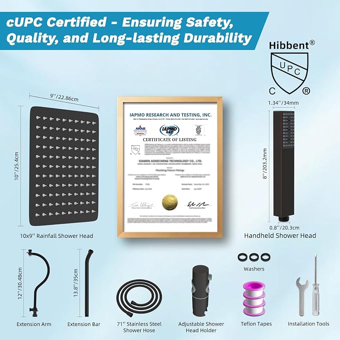 Hibbent 10'' Rainfall Shower Head with 4-Spray Handheld, Oil Rubbed Bronze | cUPC Certified High Pressure Showerhead Combo, 12'' Adjustable Extension Arm, Extension Bar, Easy Reach Holder, 71'' Hose