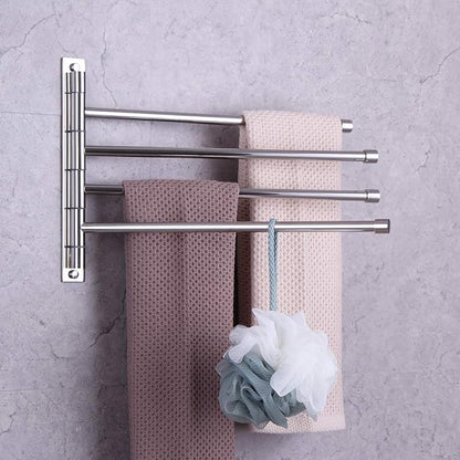 GERZWY Wall Mount Bath Towel Rack with 4 Arms Hanger Towel Holder Bathroom Swing Arm Towel Bars Organizer Polished Stainless Steel HYG04-JG