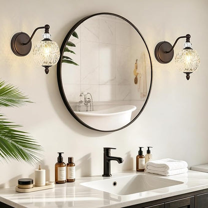1 Piece Vintage Wall Sconce, 1-Light Mid Century Oil Rubbed Bronze Finish Wall Sconce with Globe Glass Shade, Retro Light for Bathroom, Bedroom, Living Room,Powder Room