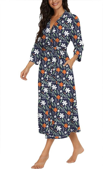 VINTATRE Women Kimono Robes Long Knit Bathrobe Lightweight Soft Knit Sleepwear V-neck Casual Ladies Loungewear