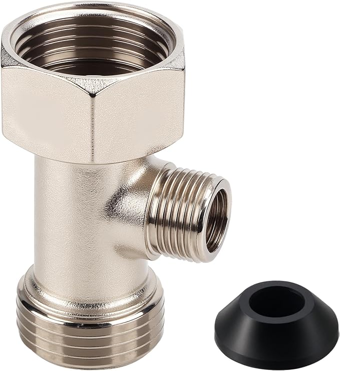 7/8"x7/8"x3/8" 3-Way T Valve Connector with Washer Universal Metal Adapter | T-Adapter for Shower Toilet Bidet Attachment Valve Hose Fitting Replacement Parts Accessories