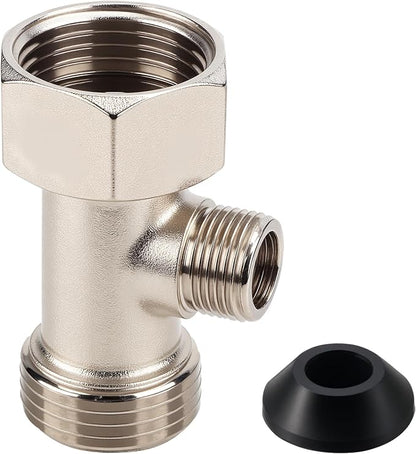 7/8"x7/8"x3/8" 3-Way T Valve Connector with Washer Universal Metal Adapter | T-Adapter for Shower Toilet Bidet Attachment Valve Hose Fitting Replacement Parts Accessories