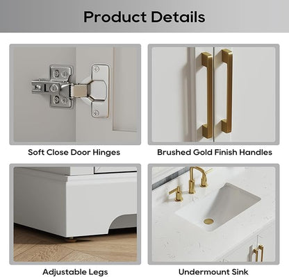 48" Bathroom Vanity with Sink,Undermount Ceramic Sink Vanity, Storage Cabinet with Sink,Drawers& No Installation Required, Small Wooden Bathroom Sink Cabinet, Greige White