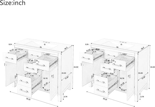 72 Inch White Bathroom Vanity with Double Sink,Modern Double Sink Vanity with 8 Drawers & 4 Cabinets,Soft Closing Doors with Gold Handles,Solid Wood Frame,Grid Front(2 * 36 Inch)