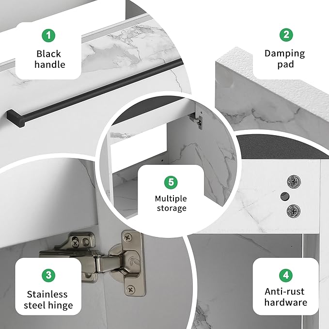 20 Inch Bathroom Vanity with Sink Combo for Small Space, Wall-Mounted Bathroom Vanity with Soft Close Door,Modern Floating Bathroom Vanity with Blacktop Basin &White Storage Cabinet