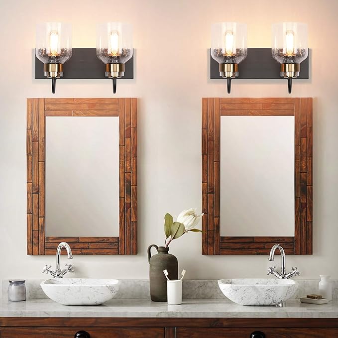 PRESDE 2 Light Bathroom Vanity Fixtures Black and Gold Farmhouse Bathroom Lights Fixture Over Mirror Bath Wall Sconce Lighting