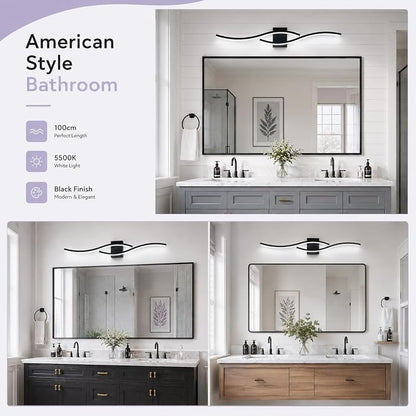 Modern Vanity Lights Dimmable Bathroom Light Fixtures Over Mirror Bathroom LED Vanity Light for Bathroom Living Room (Black,39.37Inch,5500K)