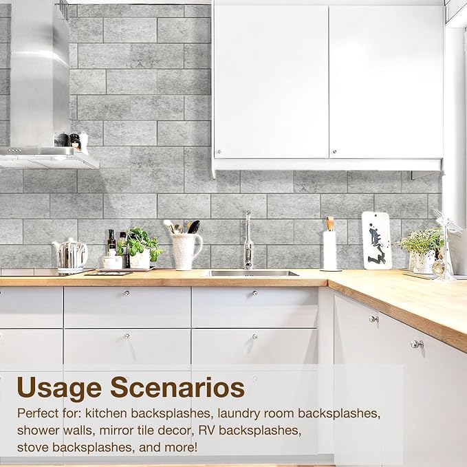 Peel and Stick Backsplash Tile for Kitchen & Bathroom Walls (Matte Grayish Textured, 10 Tiles - 9.7 sq. ft. (0.9 m²))