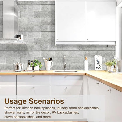 Peel and Stick Backsplash Tile for Kitchen & Bathroom Walls (Matte Grayish Textured, 10 Tiles - 9.7 sq. ft. (0.9 m²))