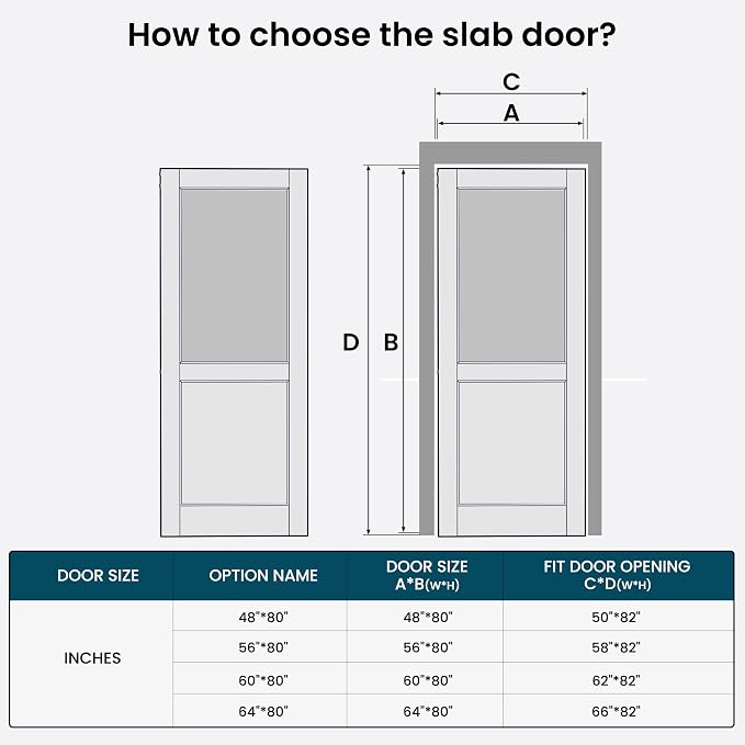 SMARTSTANDARD 60" x 80" Frosted Glass Interior Door Slab, Solid Core | Pre-Assembled French Slab Door for Pantry Laundry Closet Bathroom, without Hardware, White Primed, Paintable Surface