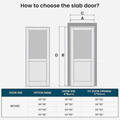 SMARTSTANDARD 60" x 80" Frosted Glass Interior Door Slab, Solid Core | Pre-Assembled French Slab Door for Pantry Laundry Closet Bathroom, without Hardware, White Primed, Paintable Surface