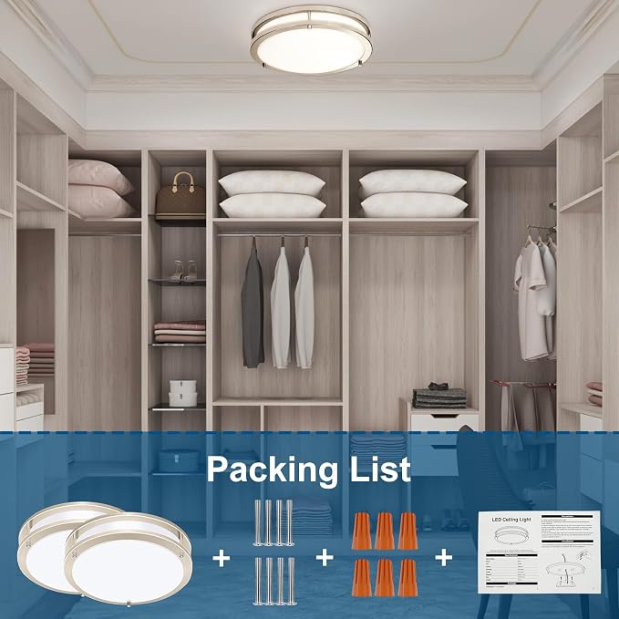 13inch LED Flush Mount Ceiling Light Fixture 5CCT Brushed Nickel | Dimmable Warm to White Light 3000K to 6000K, 36W 3600LM Super Bright Easy Install Ceiling Lamp Fixture Without Flicker 2Pack