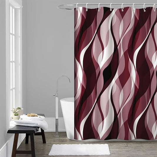 Burgundy Shower Curtain, Modern Abstract Ombre Burgundy Striped Shower Curtain Set for Bathroom Waterproof Shower Curtain with Hooks, 54x72 Inch