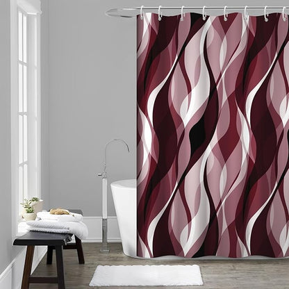 Burgundy Shower Curtain, Modern Abstract Ombre Burgundy Striped Shower Curtain Set for Bathroom Waterproof Shower Curtain with Hooks, 60x72 Inch