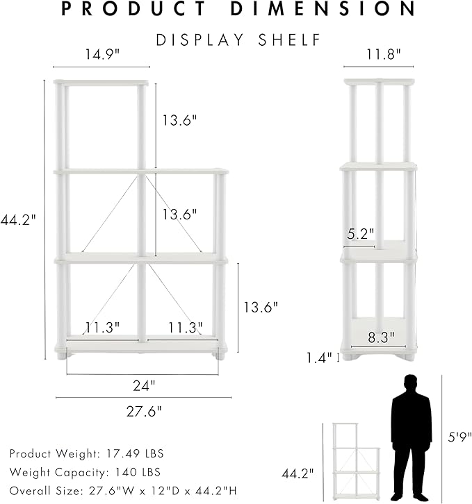 Homes: Inside + Out Apexa Modern 5-Cube Ladder Shelving Units, Collectibles Display Shelves, Easy Assembly Standing Shelf, Home Storage Organizer for Living Room, Bedroom, Office, White