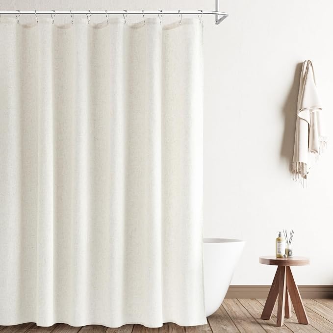 Extra Long Cream Linen Shower Curtain 86 Inch Long Weighted Thick Fabric Bath Curtain Set with Hooks XLong Tall Country Farmhouse Curtains for Bathroom 72x86