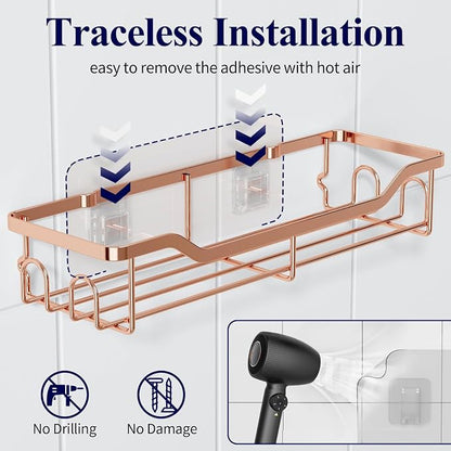 Kitsure Shower Caddy, Adhesive Shower Organizer, Large, Rose Gold | Stainless Steel Shelf for Inside Shower, No Drill Bathroom Organizers and Storage, Home Decor Accessories