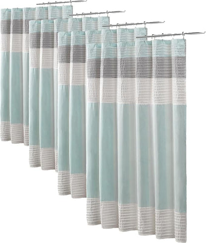 Madison Park Amherst Bathroom Shower Curtain Faux Silk Pieced Striped Modern Microfiber Bath Curtains, 72x72 Inches, Aqua (Pack of 4)
