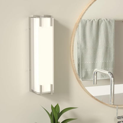 Bathroom Light Fixture Over Mirror 16" Vanity Light with Milky White Lampshade 4000K Daylight Brushed Nickel Bath Bar (Brushed Nickel)