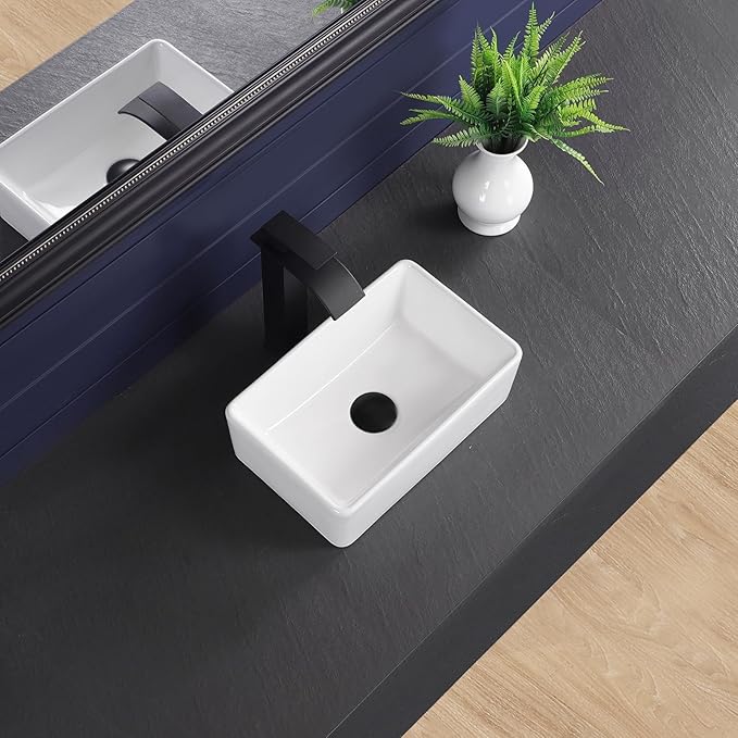 Vessel Sink 15"x9" Rectangular Bathroom Sink Modern White Porcelain Ceramic Above Counter Drop-in Vanity Sink for Bathrooms Art Basin
