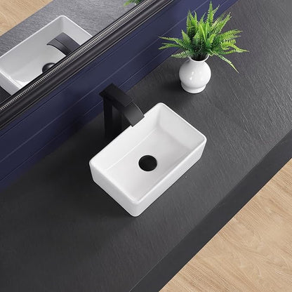 Vessel Sink 15"x9" Rectangular Bathroom Sink Modern White Porcelain Ceramic Above Counter Drop-in Vanity Sink for Bathrooms Art Basin