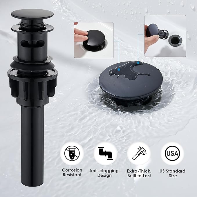 Matte Black Bathroom Faucet 3 Hole, Sanliv Widespread Bathroom Sink Faucet with Pop-Up Drain, 2 Handles Modern Vanity Faucet for 4-8 Inch Wide Spread Sinks, ‎Matte Black