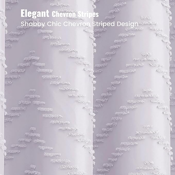 Dynamene Extra Long Shower Curtain and Liner Set - 84 inch Tall Boho Shower Curtain and Waterproof Clear Liner, Tufted Chevron Striped Tassel Shower Curtains for Bathroom, 12 Hooks, 72x84, Lavender