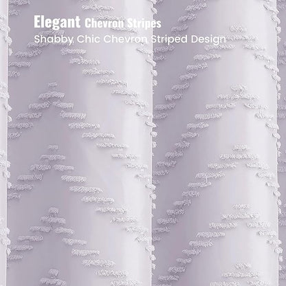 Dynamene Long Shower Curtain and Liner Set - 78 inch Tall Boho Shower Curtain and Waterproof Clear Liner, Tufted Chevron Striped Textured Tassel Shower Curtains for Bathroom, 12 Hooks, 72x78, Lavender