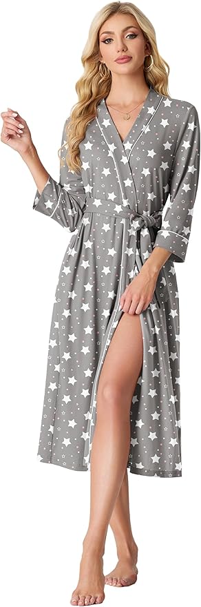 PrinStory Womens Robe Long Knit Bathrobe Lightweight Soft Robes Ladies Bath Robe