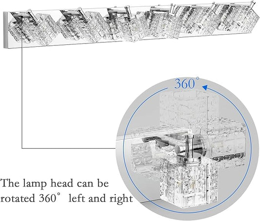 Ralbay Modern Crystal Bathroom Light Fixtures 6 Lights LED Modern Chrome Vanity Light Fixtures Over Mirror Crystal Bathroom Vanity Lights