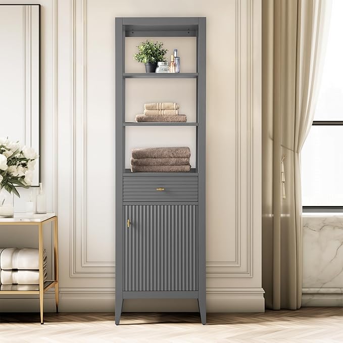 Vanity Art Vanity with Storage Cabinet & Shelves, Free-Standing Vanity with Soft-Closing Doors, Cashmere Gray, Golden Brushed Handware VA91-LC-G-GB