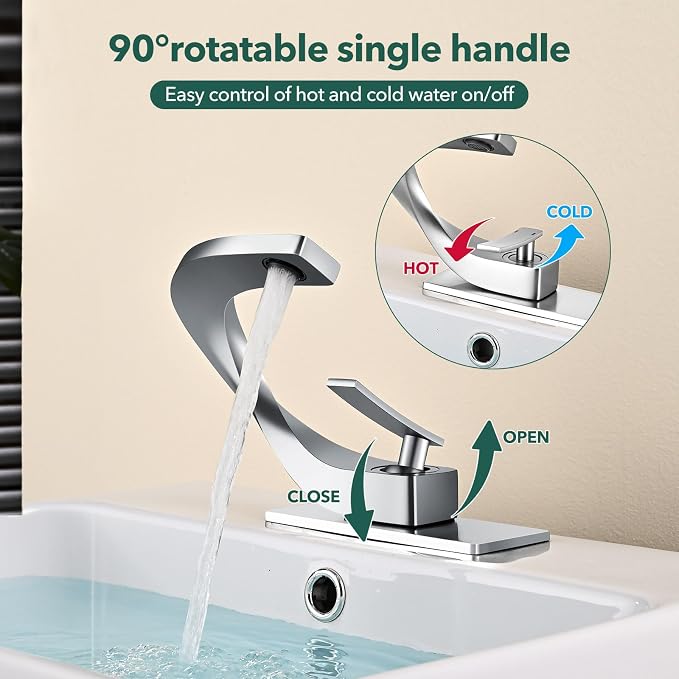 Single Hole Bathroom Sink Faucets,Brass Vainty Faucet Chrome Finish | Lead-Free, Single Handle Faucet for Sink, Vanity, RV, Lavatory, Suitable for 1 or 3 Holes Faucet