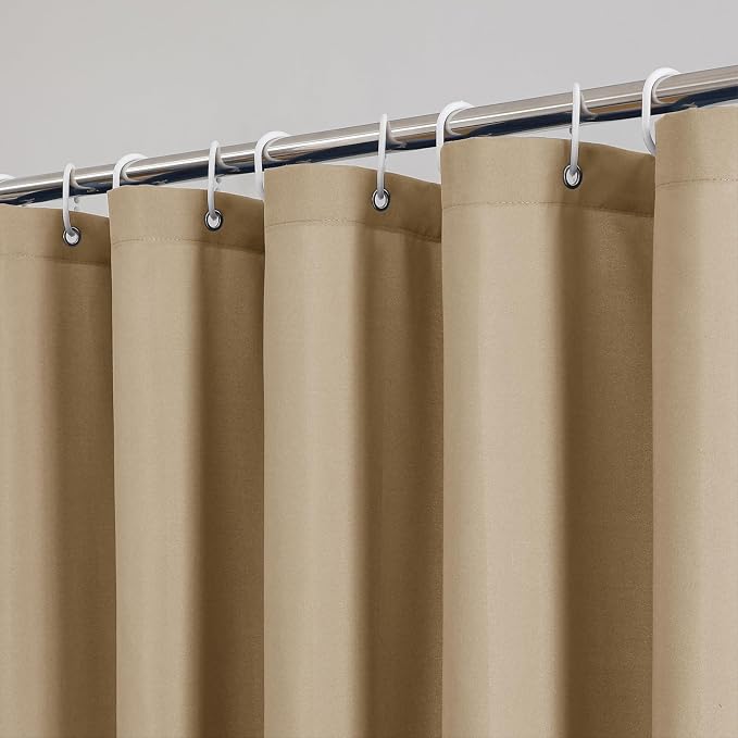 Zora 78 Inch Shower Curtain Set with 12 Plastic Hooks, Plain Fabric Taupe Shower Curtain for Bathroom - Long Shower Curtain, Water Resistance, Machine Washable Soft Cloth, 72X78, Taupe