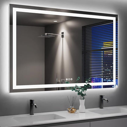 LED Bathroom Mirror 55"X40" with Front Light and Backlit | Stepless Dimmable, Anti-Fog, Shatter-Proof, HD Reflection, Memory, 3 Colors Lighting, UL Listed (Horizontal/Vertical).