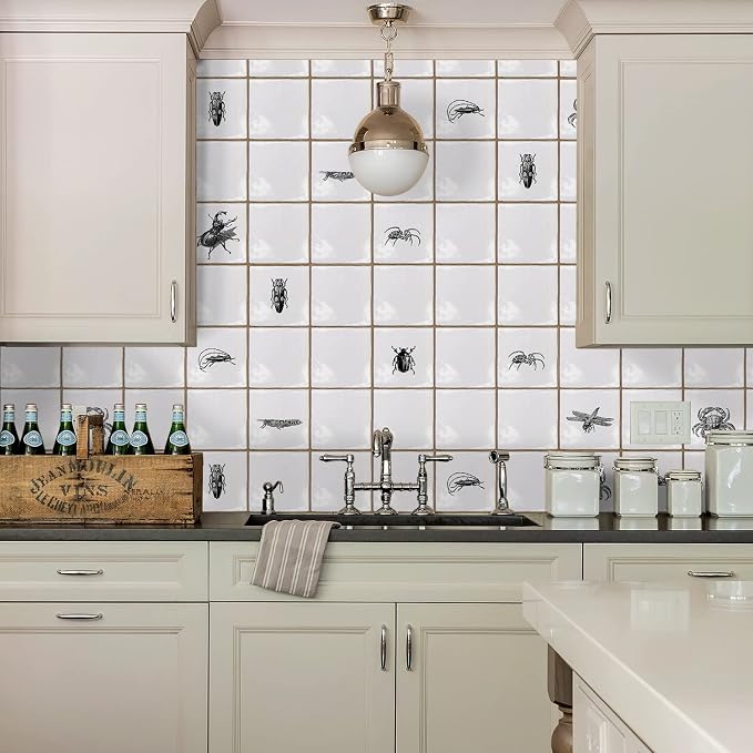 Alwayspon Vinyl Sticker Peel and Stick, Self-Adhesive Wall Tile Transfers Backsplash Sticker Decal for Kitchen Bathroom, 6x6inch/15x15cm 30Pcs, Insects T035