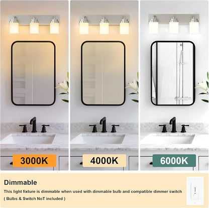 IZORRO Bathroom Vanity Light Fixture, 3-Light 22 Inch Brushed Nickel Bathroom Light Fixtures Over Mirror, with White Glass Shade, Modern Farmhouse Vanity Lights, Rustic Restroom Lighting Fixtures