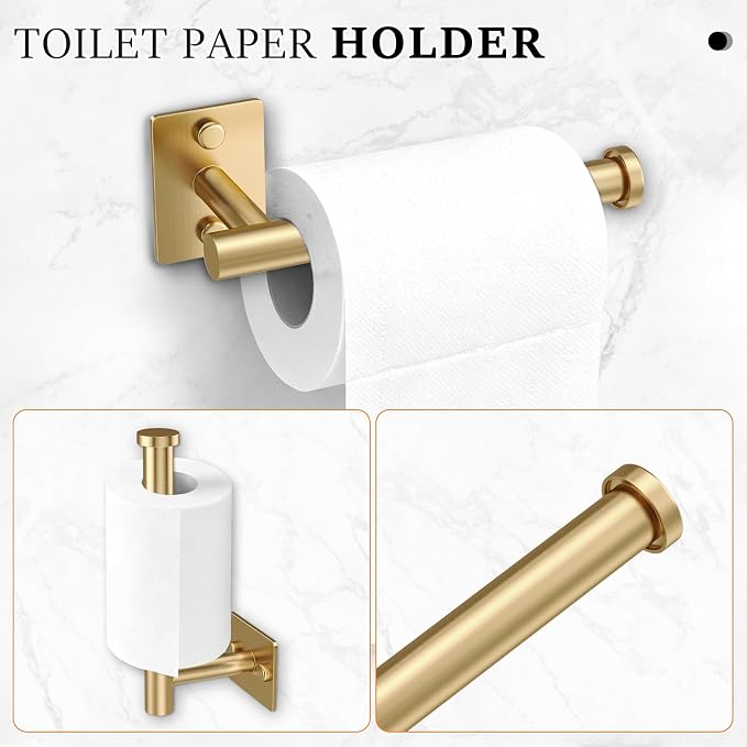 5 Pieces Bathroom Hardware Accessories Set Brushed Gold Towel Bar Set Stainless Steel Towel Racks for Bathroom,Wall-Mounted 23.6 inch