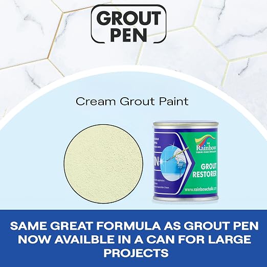 Grout Pen Grout Paint for Tile, Floor & Shower - Cream - 125ml (4.2oz) | Waterproof Paint Grout Refresh Restorer for Kitchen & Bathroom Tiles - Can Size for Larger Projects