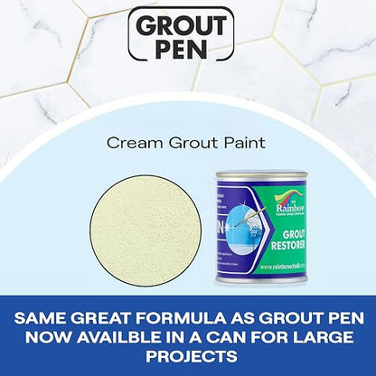 Grout Pen Grout Paint for Tile, Floor & Shower - Cream - 125ml (4.2oz) | Waterproof Paint Grout Refresh Restorer for Kitchen & Bathroom Tiles - Can Size for Larger Projects