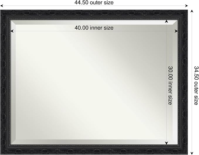Amanti Art Black Bathroom Mirror for Over Sink, 34x44 Filigree Gloss Black Rectangle Vanity Mirror, X-Large Traditional Frame, Hangs Horizonally and Vertically, Bathroom Wall Decor, Beveled Edge